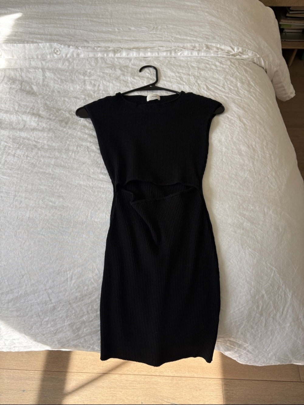 Aritzia Black Ribbed Cutout Midi Dress